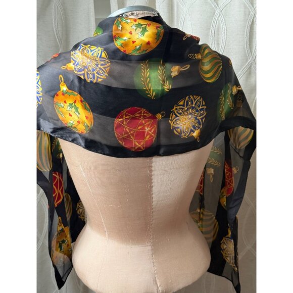 VTG Echo Silk Sheer Christmas Holiday Ornaments Scarf 11x52 Quiet Luxury NOS - Picture 4 of 12